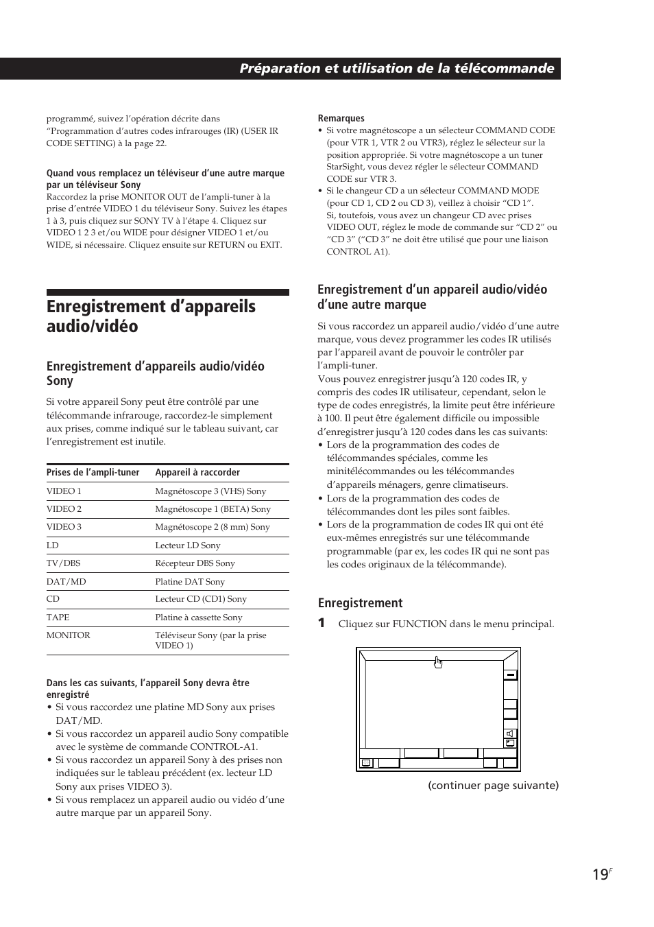 Enregistrement d’appareils audio/vidéo, Préparation et utilisation de la télécommande, Enregistrement d’appareils audio/vidéo sony | Enregistrement 1 | Sony STR-DE905G User Manual | Page 69 / 200