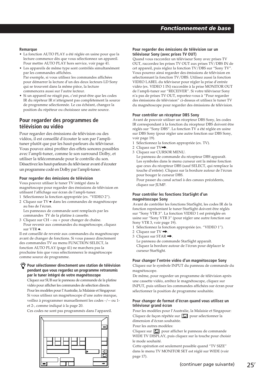 Fonctionnement de base, Continuer page suivante) | Sony STR-DE905G User Manual | Page 75 / 200