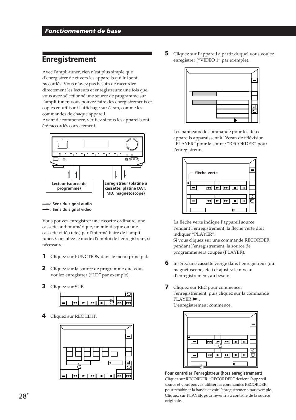 Enregistrement, Fonctionnement de base, Cliquez sur function dans le menu principal | Cliquez sur sub, Cliquez sur rec edit | Sony STR-DE905G User Manual | Page 78 / 200