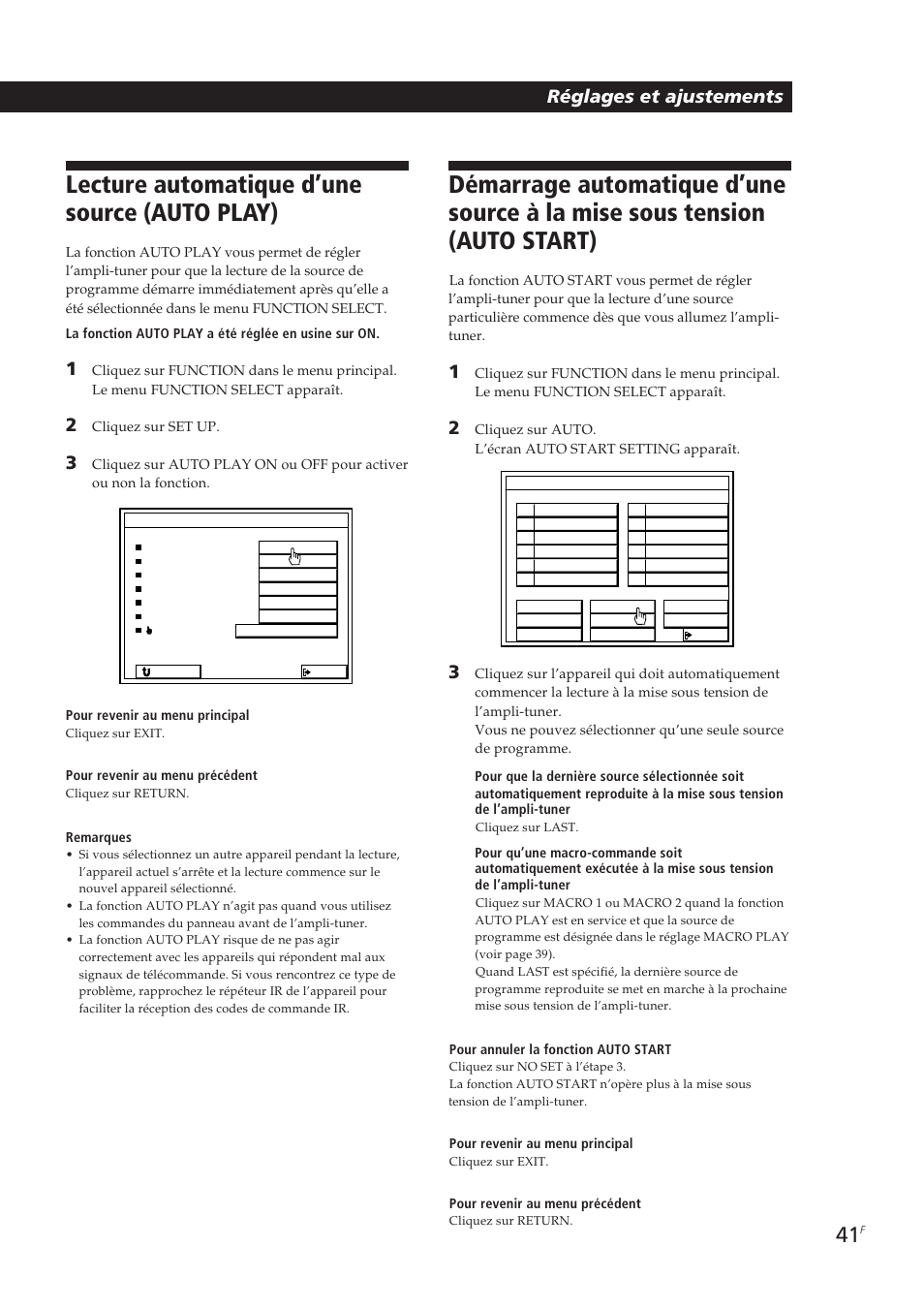 Lecture automatique d’une source (auto play), Réglages et ajustements | Sony STR-DE905G User Manual | Page 91 / 200