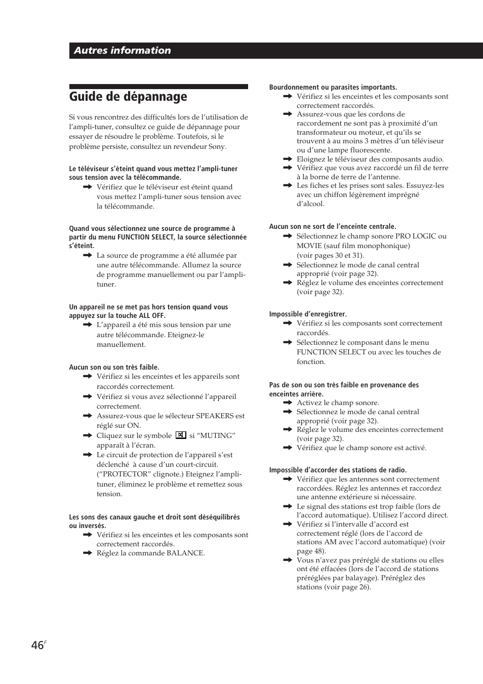 Guide de dépannage, Autres information | Sony STR-DE905G User Manual | Page 96 / 200