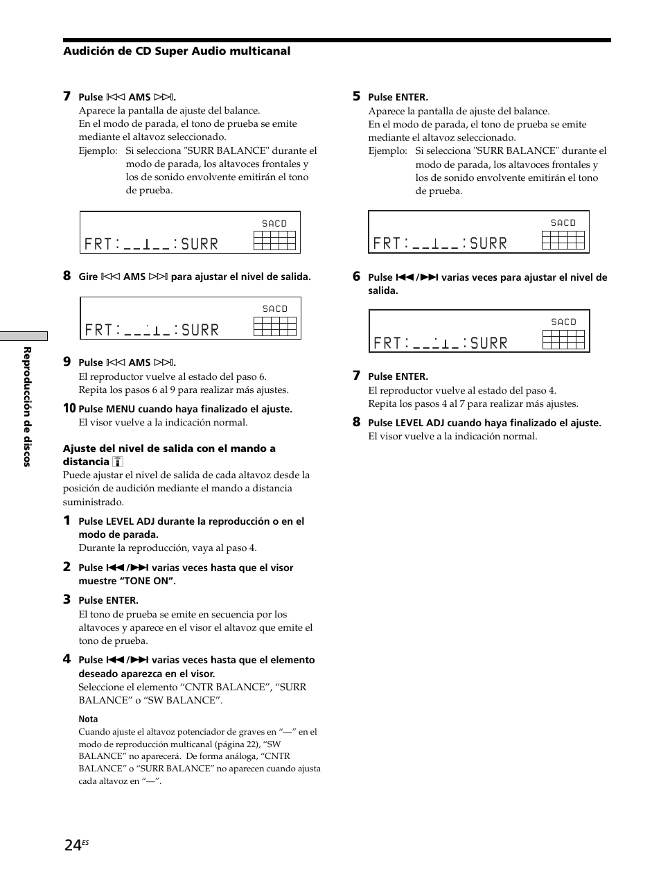 F r t : _ _ _ _ _ : s u r r, Audición de cd super audio multicanal | Sony SCD-XB770 User Manual | Page 108 / 112