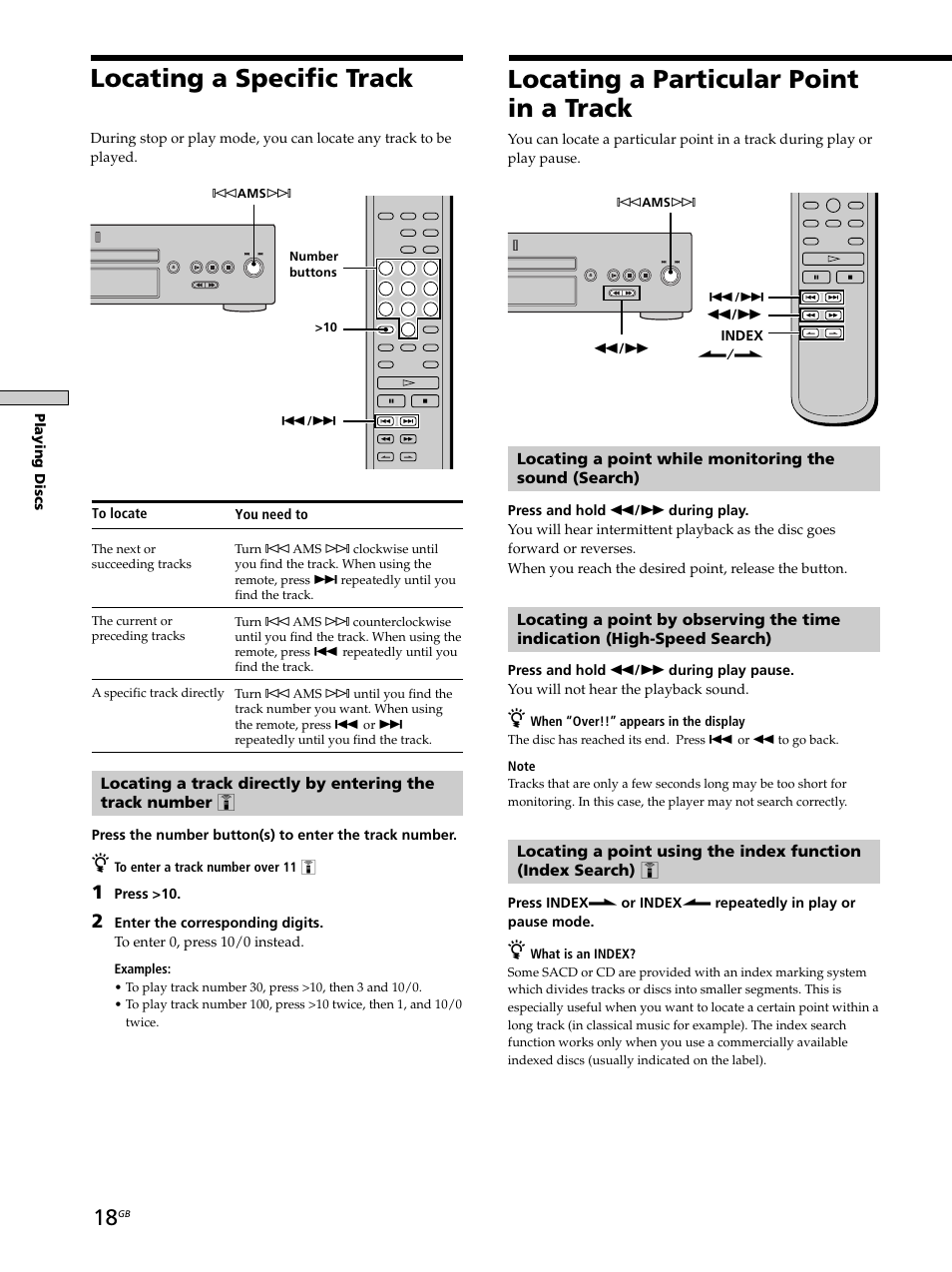 Locating a specific track, Locating a particular point in a track | Sony SCD-XB770 User Manual | Page 18 / 112