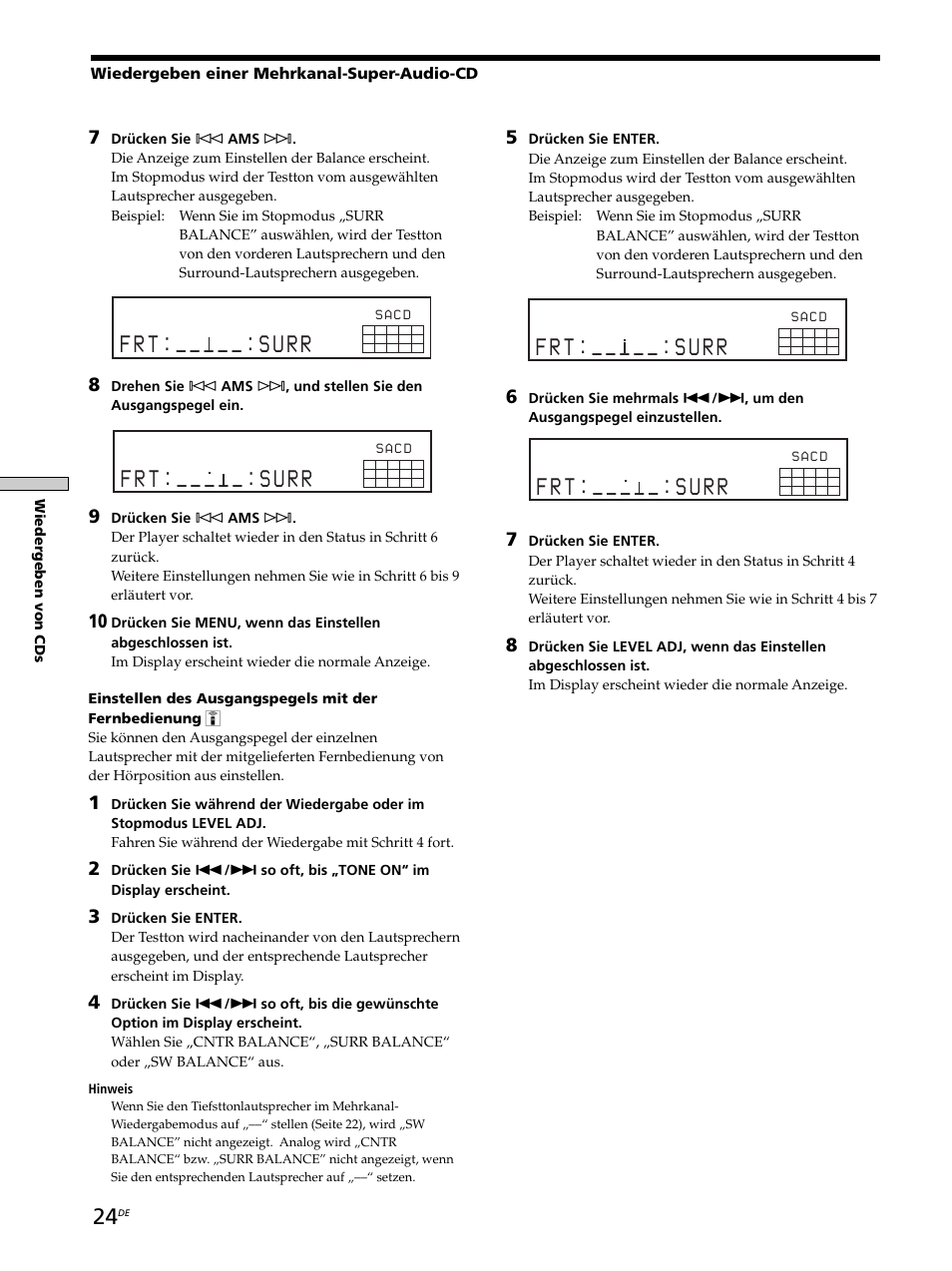 F r t : _ _ _ _ _ : s u r r, Wiedergeben einer mehrkanal-super-audio-cd | Sony SCD-XB770 User Manual | Page 80 / 112