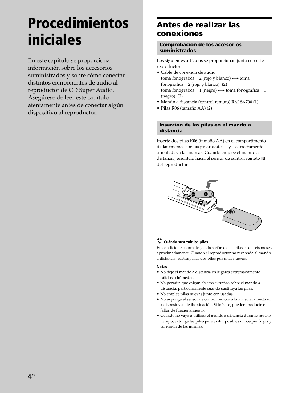 Procedimientos iniciales, Antes de realizar las conexiones | Sony SCD-XB770 User Manual | Page 88 / 112