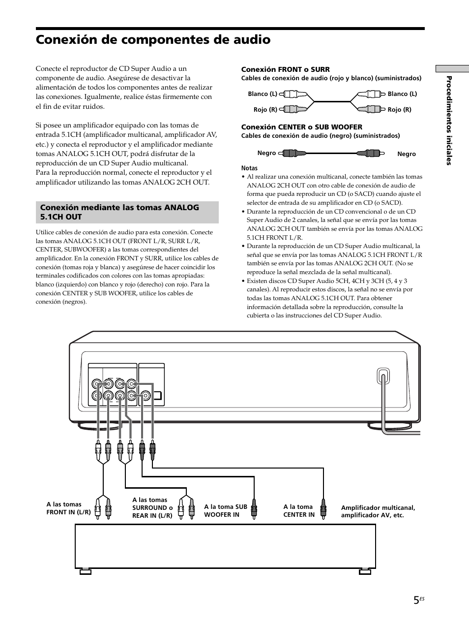 Conexión de componentes de audio, Conexión mediante las tomas analog 5.1ch out | Sony SCD-XB770 User Manual | Page 89 / 112