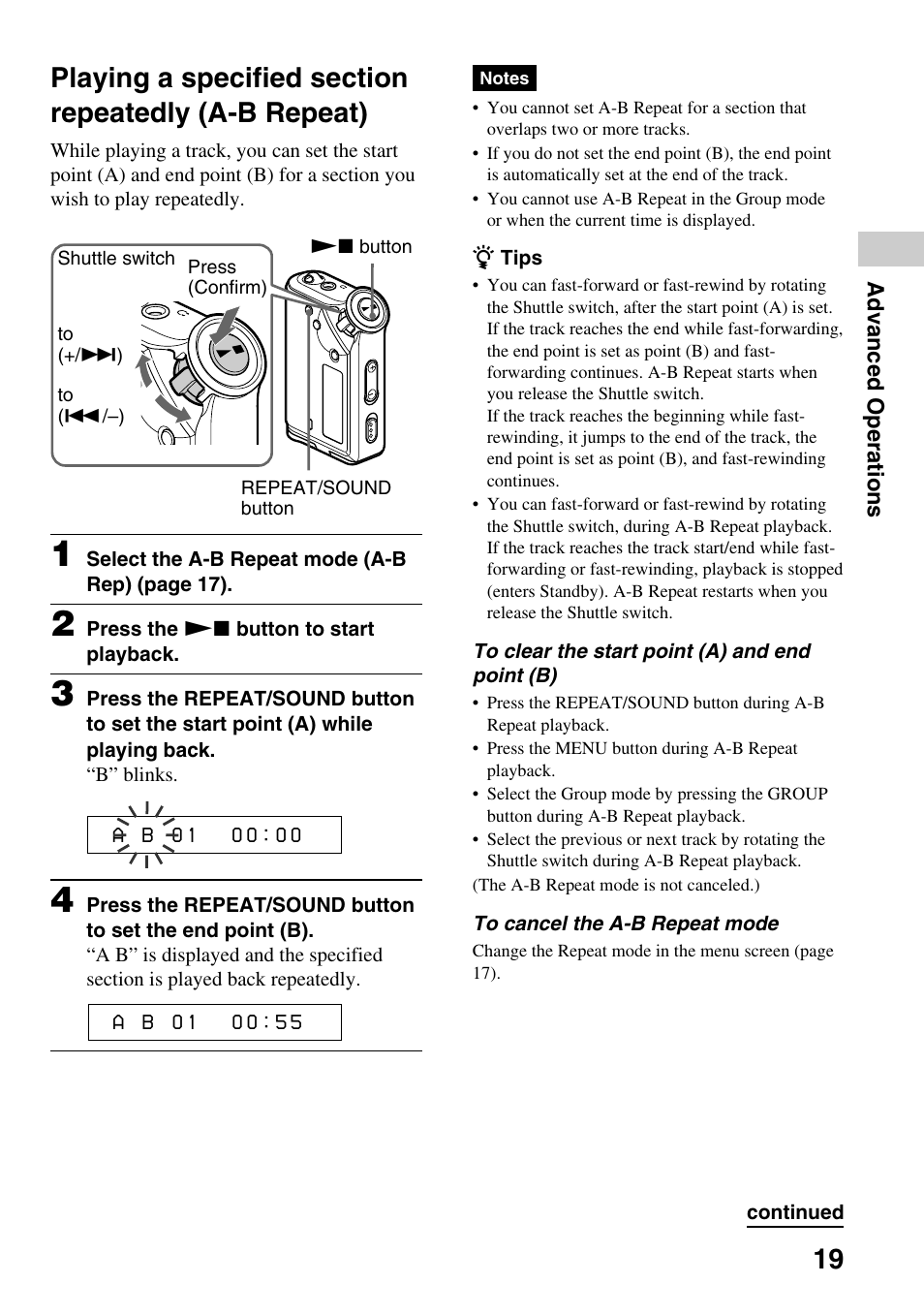 Advanced operations | Sony NW-E99 User Manual | Page 19 / 52