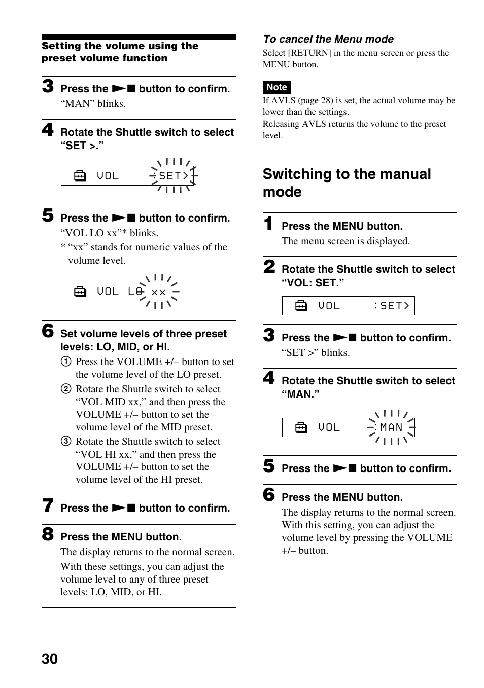 Switching to the manual mode | Sony NW-E99 User Manual | Page 30 / 52