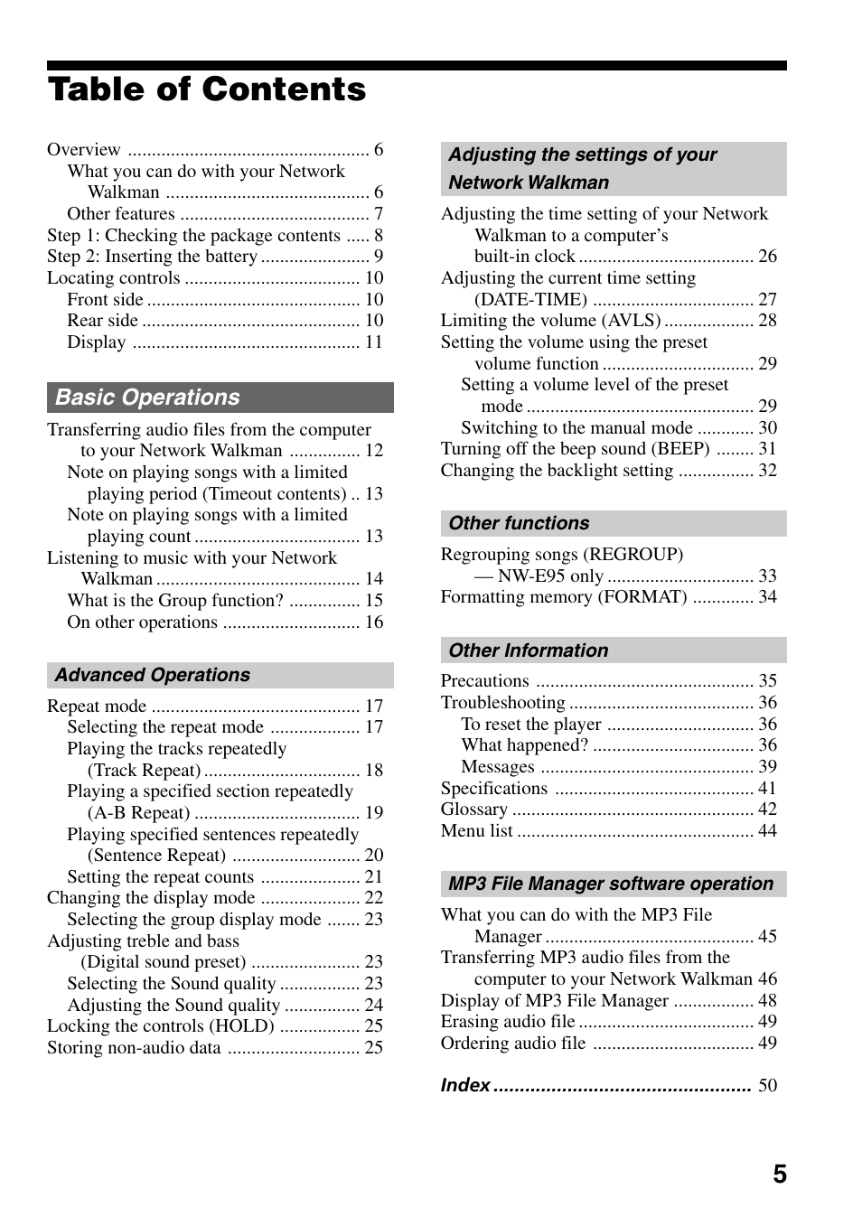 Sony NW-E99 User Manual | Page 5 / 52