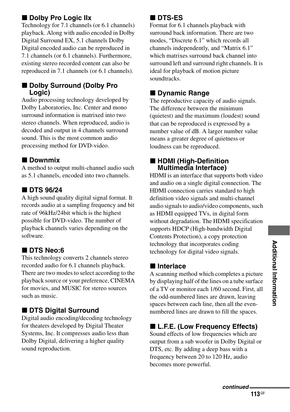 Sony STR-DG1000 User Manual | Page 113 / 123