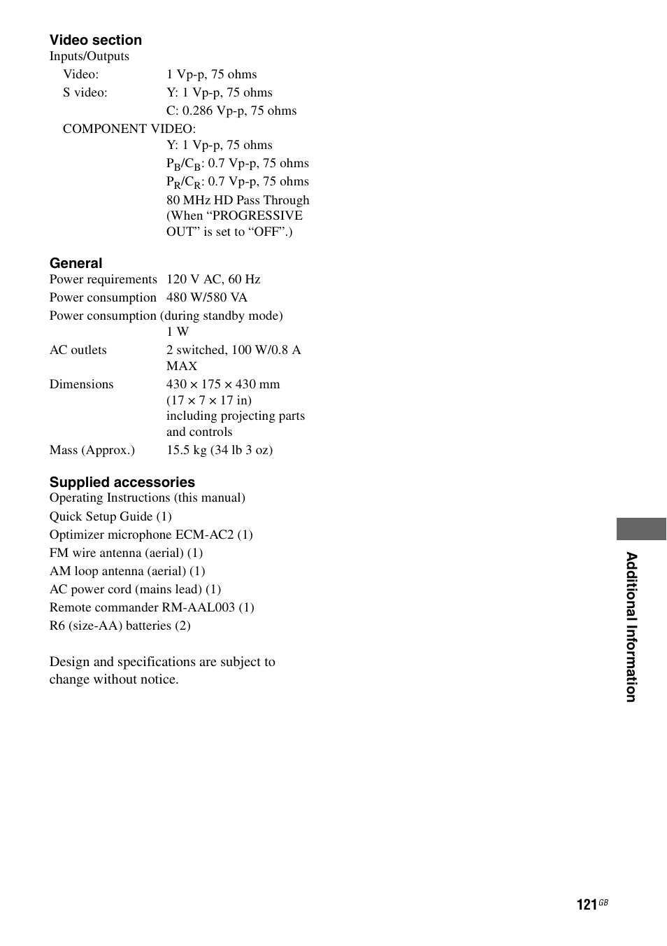 Sony STR-DG1000 User Manual | Page 121 / 123