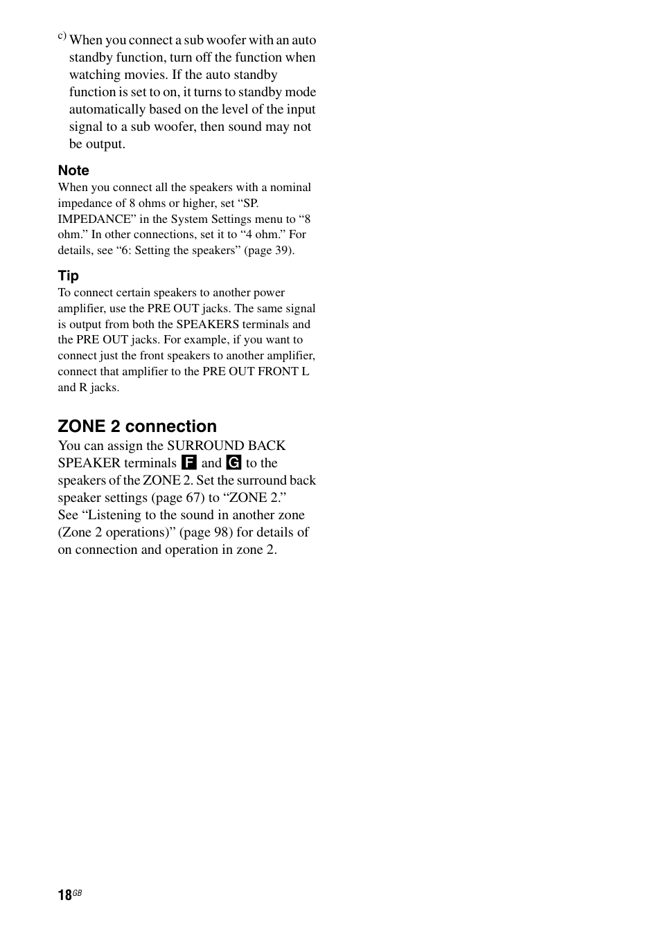 Zone 2 connection | Sony STR-DG1000 User Manual | Page 18 / 123