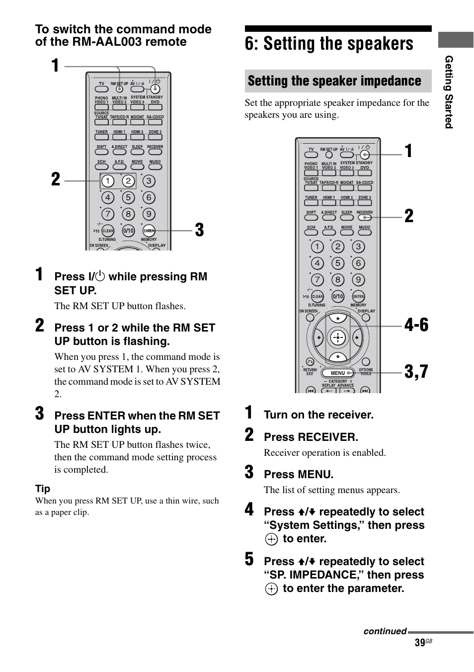 Setting the speakers, E “6: setting the speakers | Sony STR-DG1000 User Manual | Page 39 / 123