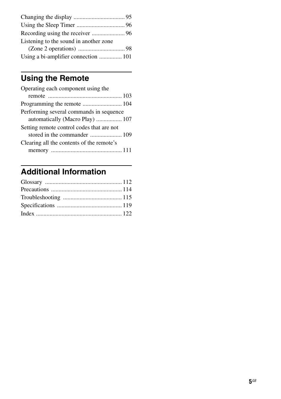 Using the remote, Additional information | Sony STR-DG1000 User Manual | Page 5 / 123