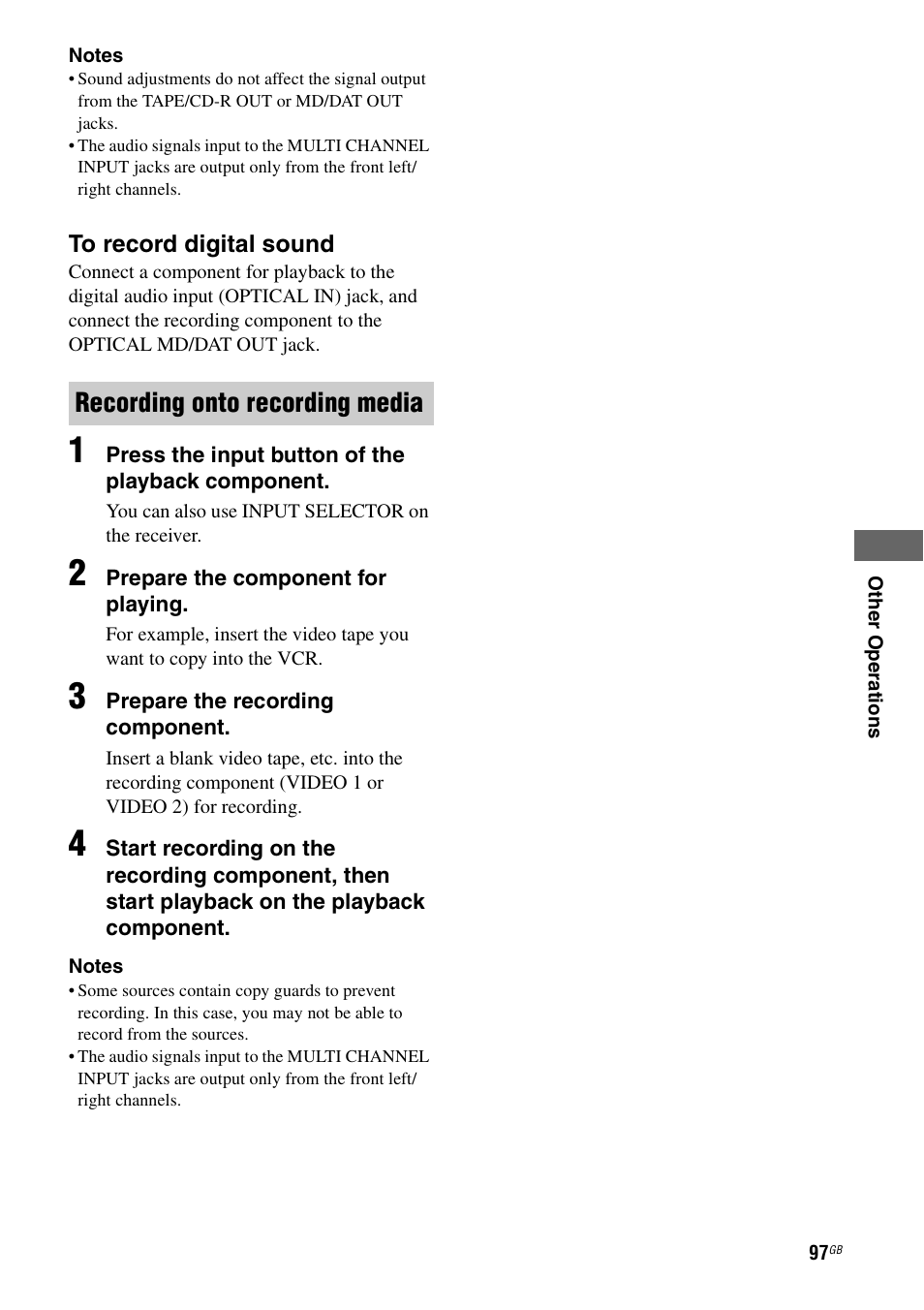 Recording onto recording media | Sony STR-DG1000 User Manual | Page 97 / 123