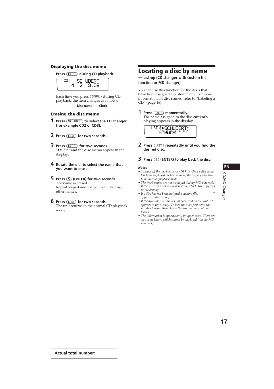 Locating a disc by name | Sony CDX-C910 User Manual | Page 17 / 62