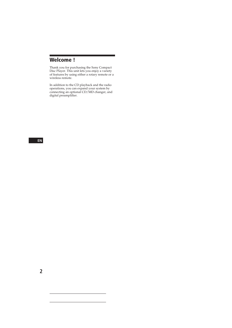 Welcome | Sony CDX-C910 User Manual | Page 2 / 62