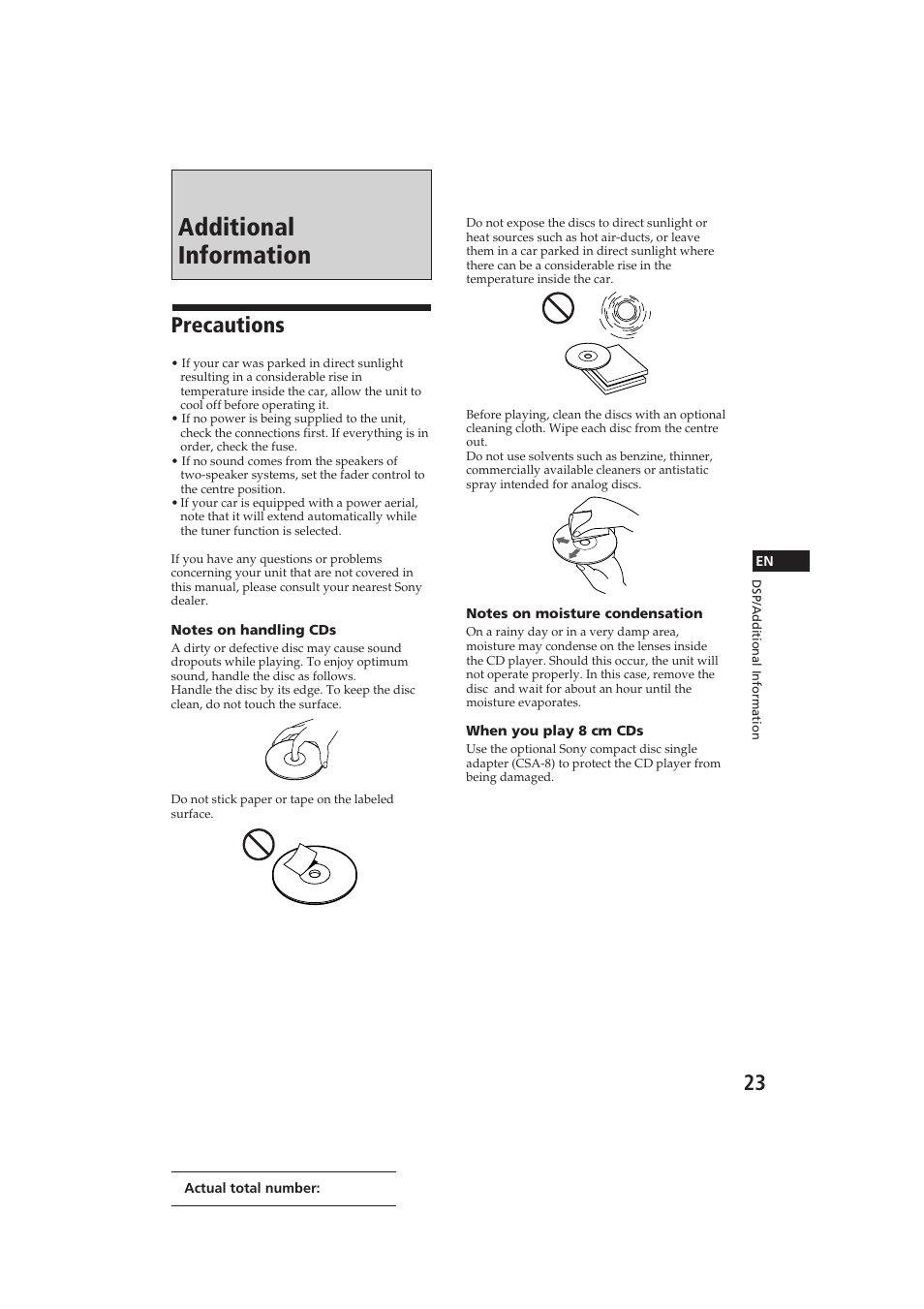 Additional information, Precautions | Sony CDX-C910 User Manual | Page 23 / 62
