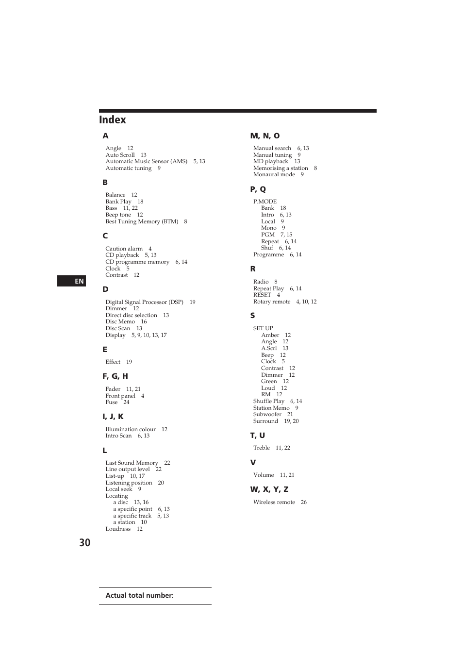 Index | Sony CDX-C910 User Manual | Page 30 / 62