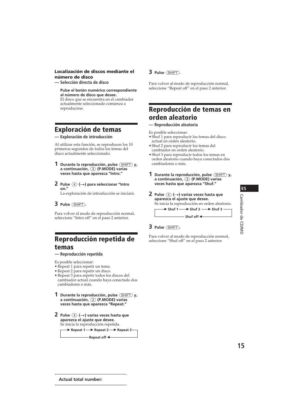 Exploración de temas, Reproducción repetida de temas, Reproducción de temas en orden aleatorio | Sony CDX-C910 User Manual | Page 45 / 62