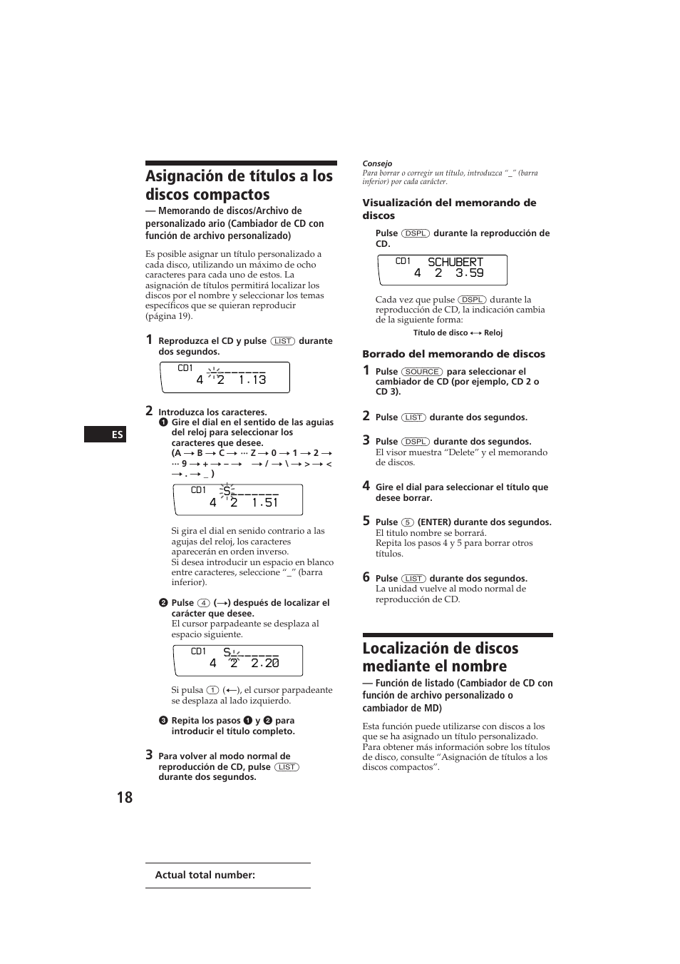 Asignación de títulos a los discos compactos, Localización de discos mediante el nombre, S 2 1.51 | S 2 2.2 | Sony CDX-C910 User Manual | Page 48 / 62