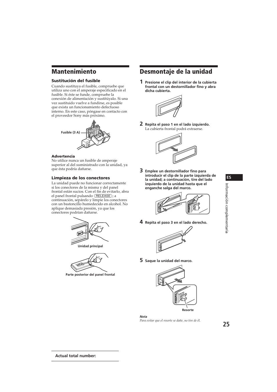 Mantenimiento, Desmontaje de la unidad | Sony CDX-C910 User Manual | Page 55 / 62