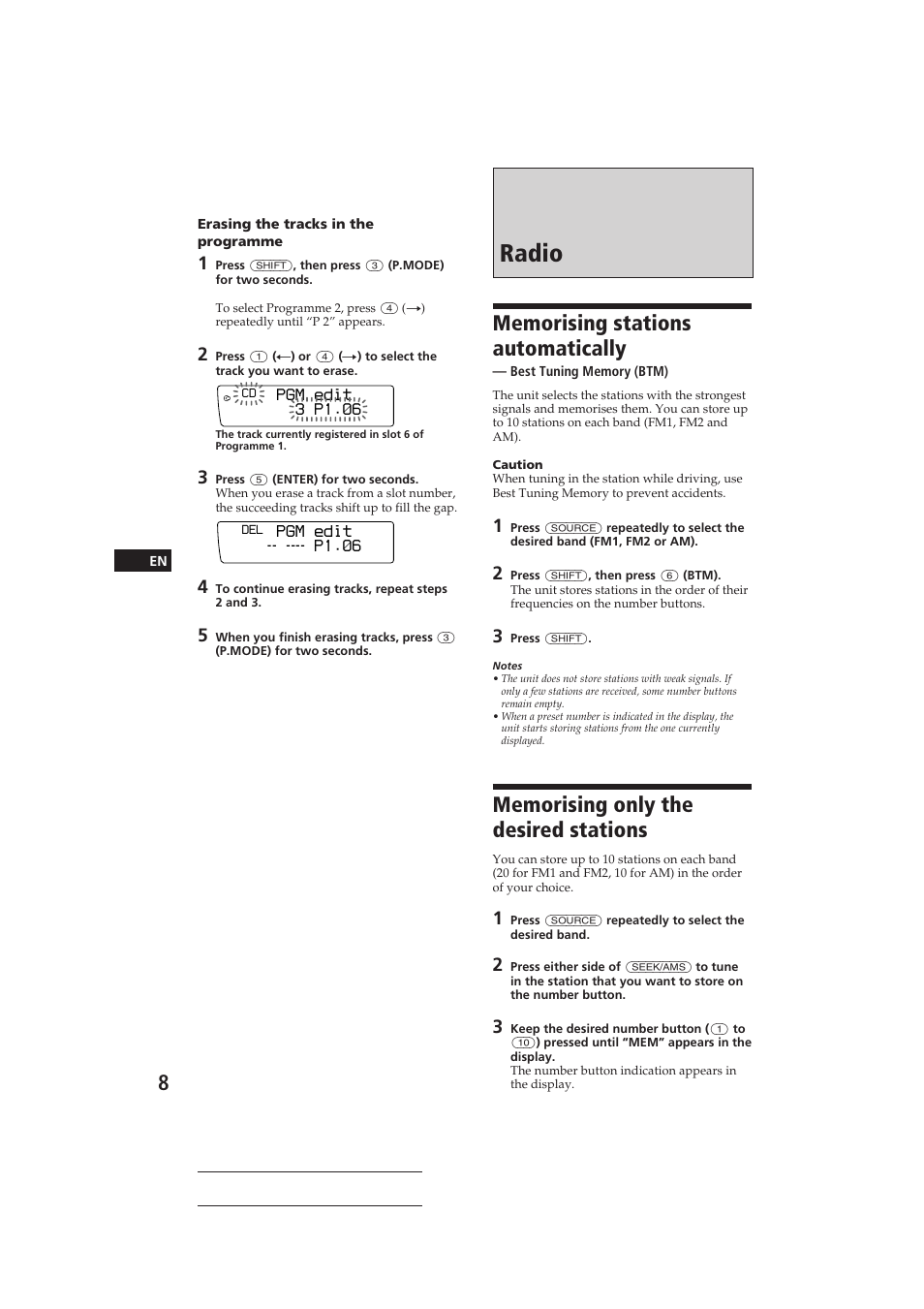 Radio | Sony CDX-C910 User Manual | Page 8 / 62