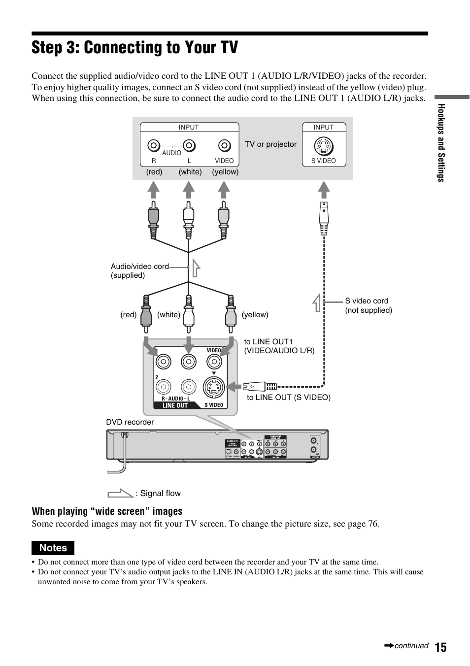 Step 3: connecting to your tv, When playing “wide screen” images | Sony RDR-GX315 User Manual | Page 15 / 100