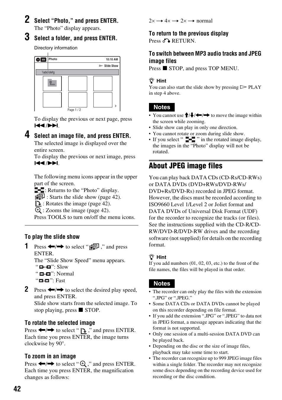 About jpeg image files | Sony RDR-GX315 User Manual | Page 42 / 100