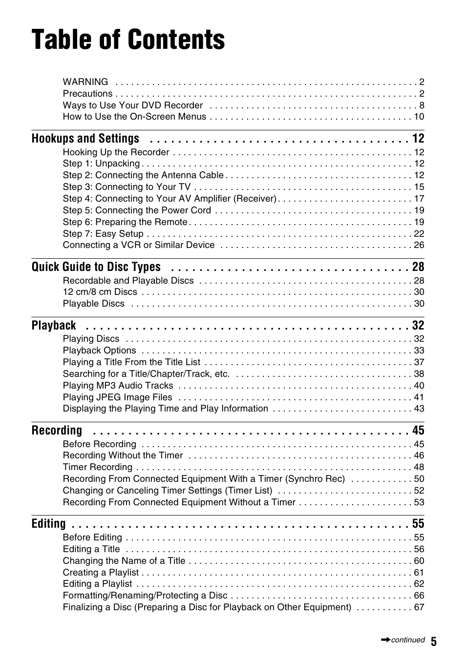 Sony RDR-GX315 User Manual | Page 5 / 100