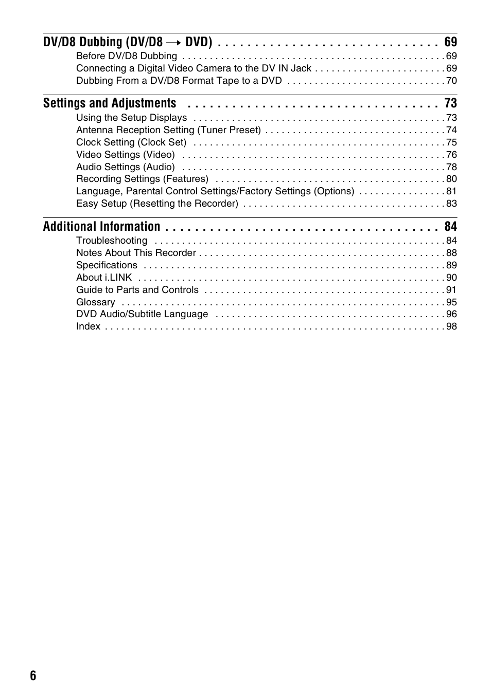 Sony RDR-GX315 User Manual | Page 6 / 100