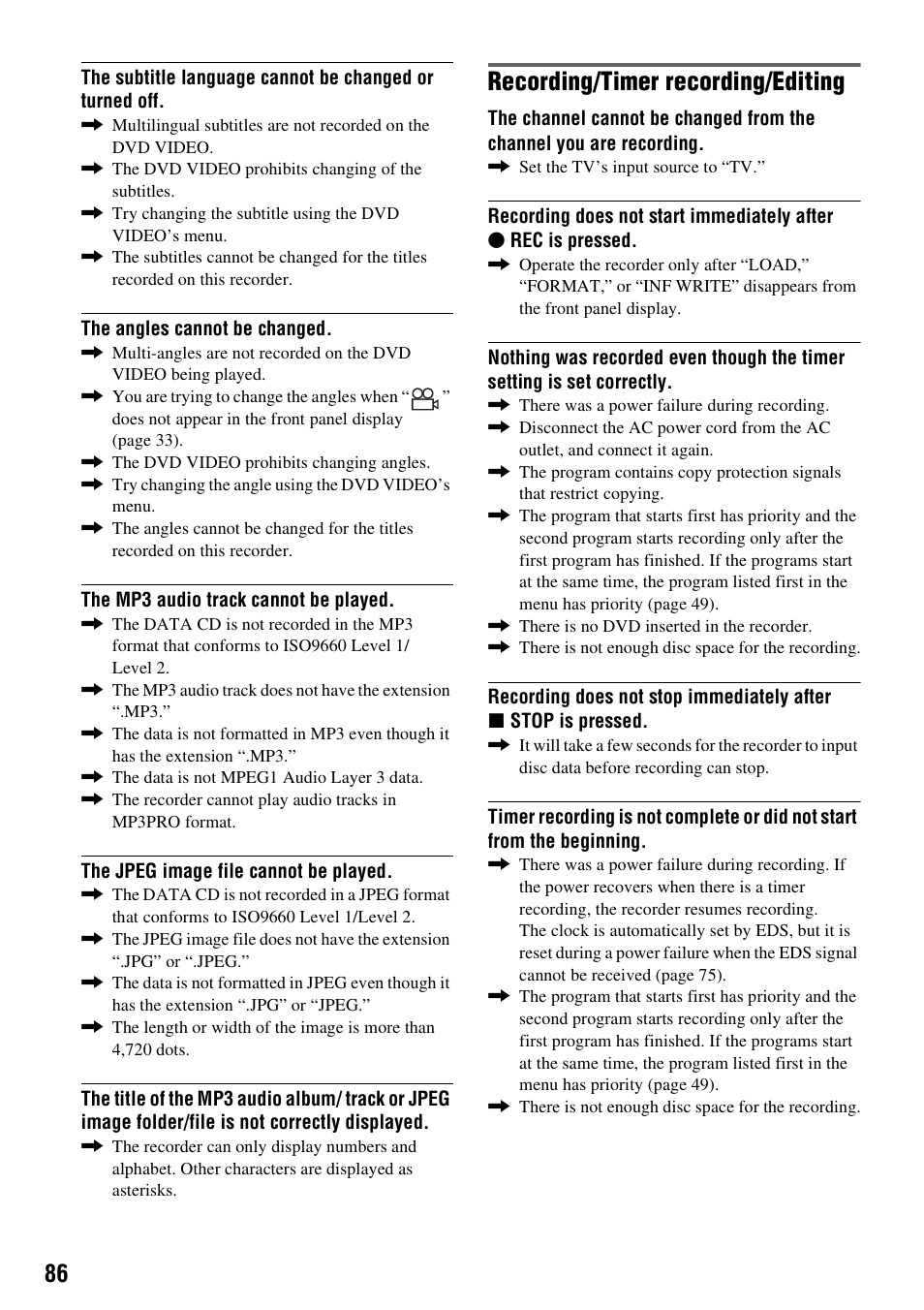 Recording/timer recording/editing | Sony RDR-GX315 User Manual | Page 86 / 100