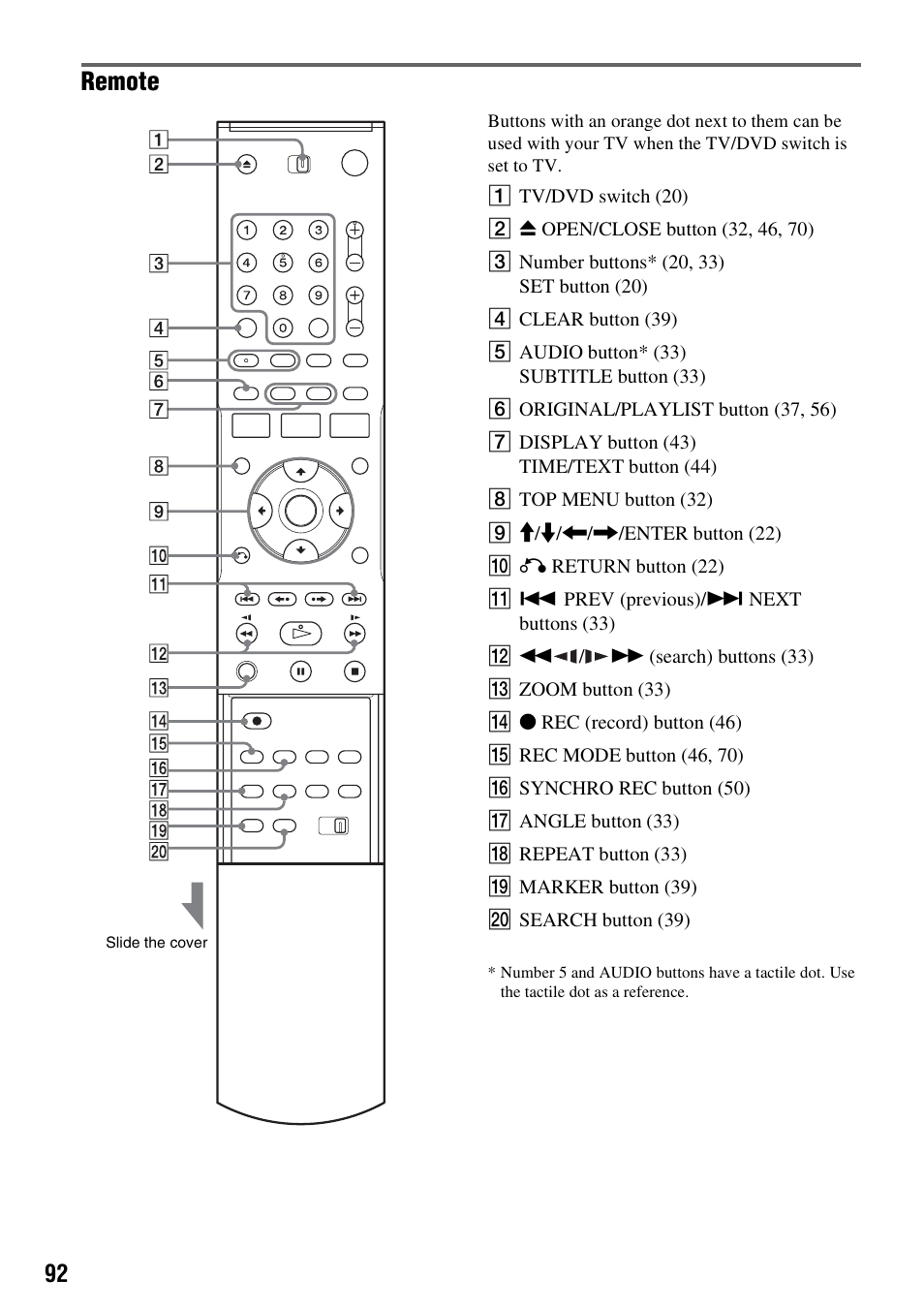 Remote | Sony RDR-GX315 User Manual | Page 92 / 100
