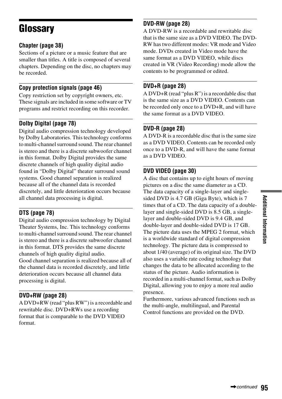 Glossary | Sony RDR-GX315 User Manual | Page 95 / 100