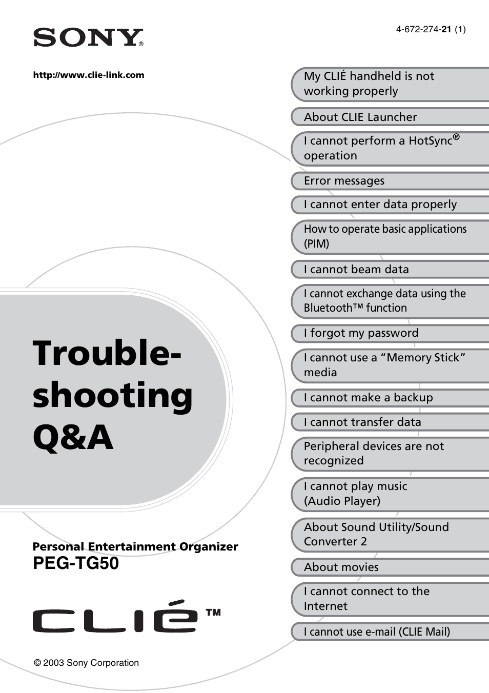 Sony CLIE PEG-TG50 User Manual | 56 pages