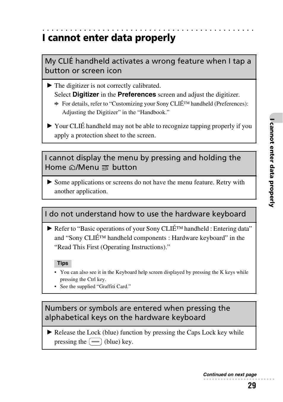 I cannot enter data properly, Menu, Button | Sony CLIE PEG-TG50 User Manual | Page 29 / 56