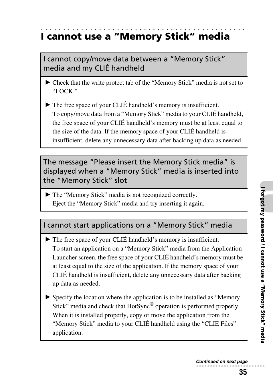 I cannot use a “memory stick” media | Sony CLIE PEG-TG50 User Manual | Page 35 / 56