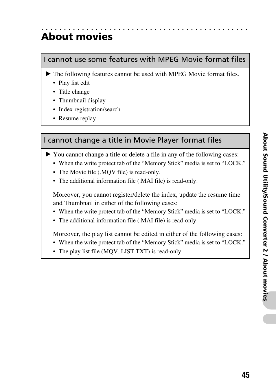 About movies | Sony CLIE PEG-TG50 User Manual | Page 45 / 56
