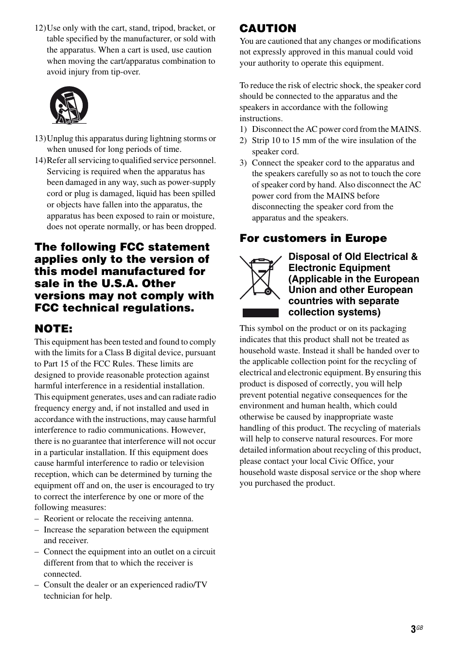 Caution, For customers in europe | Sony STR-DH100 User Manual | Page 3 / 36