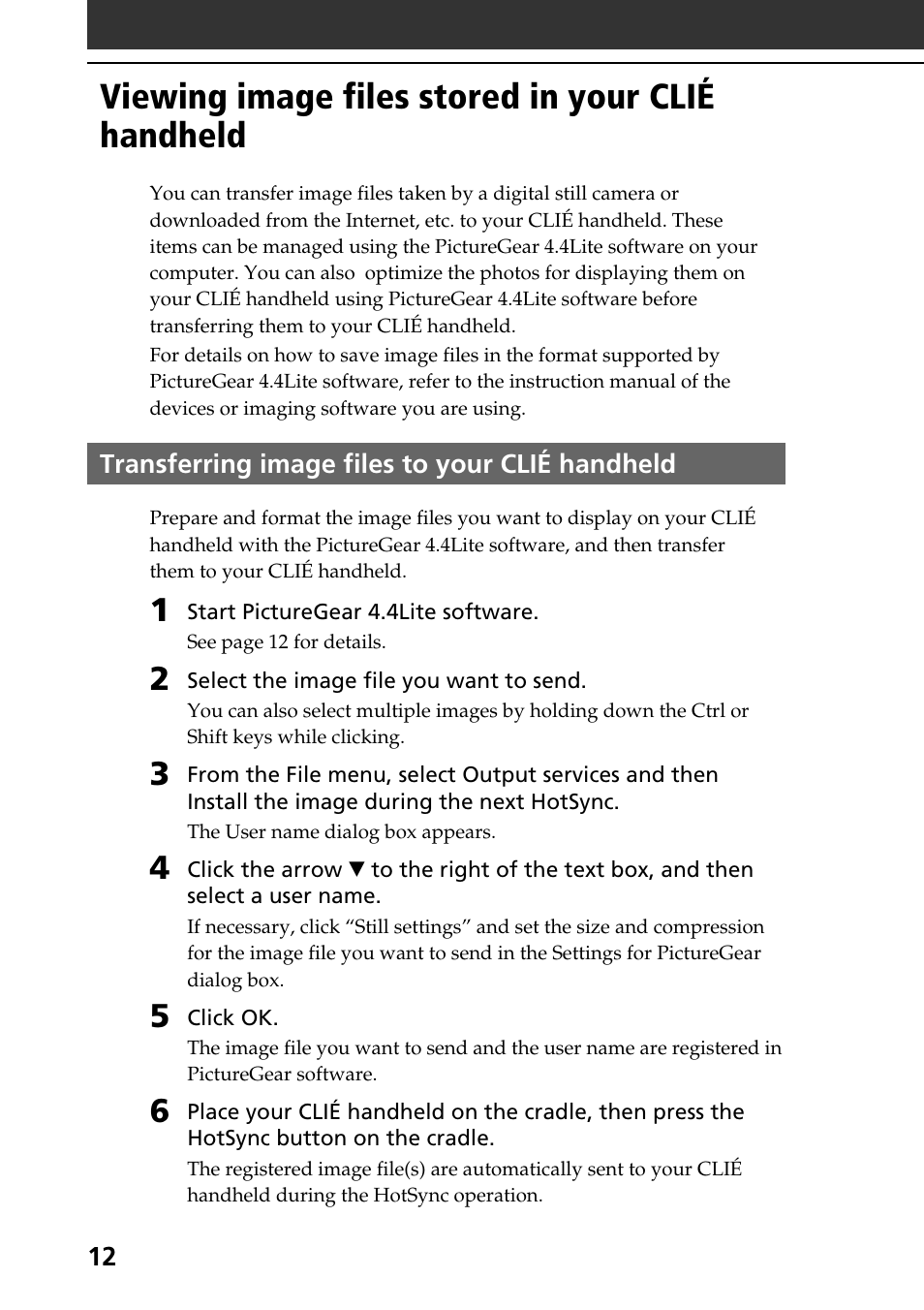 Viewing image files stored in your clié handheld, Transferring image files to your clié handheld | Sony PEG-T615C User Manual | Page 12 / 104