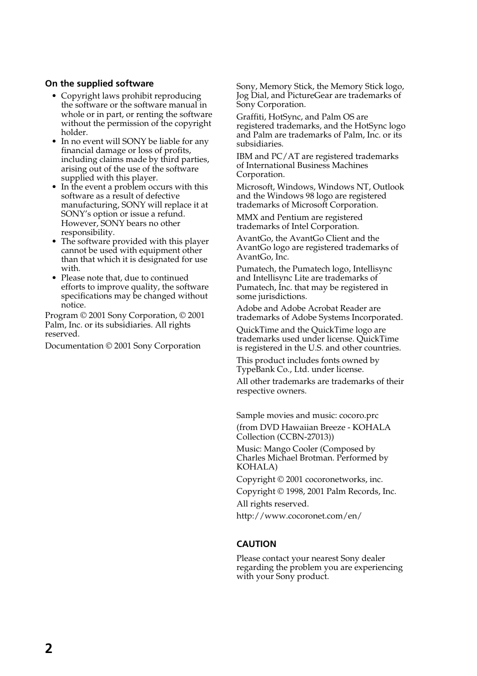 Sony PEG-T615C User Manual | Page 2 / 104