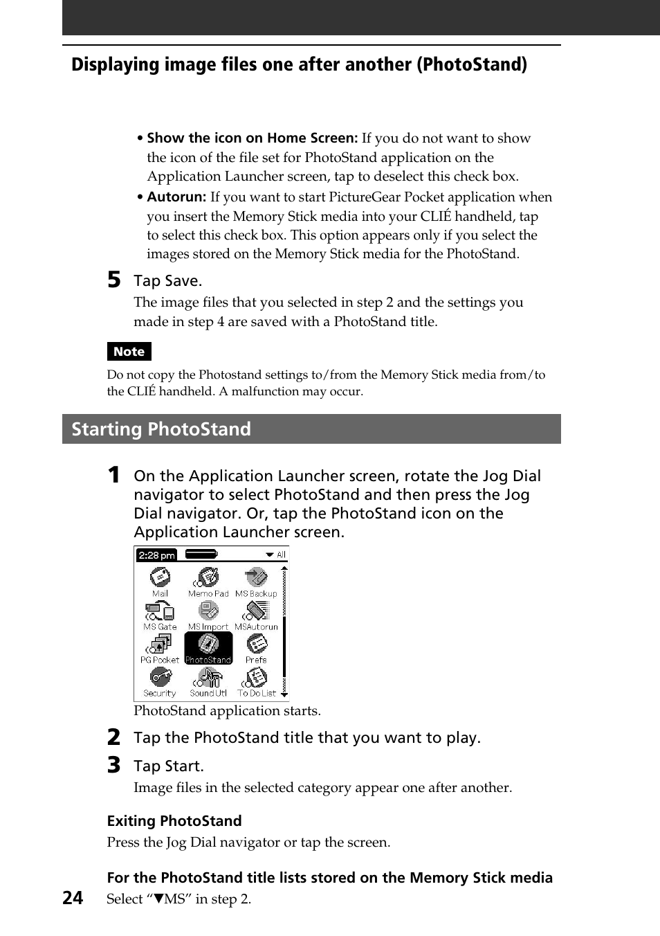 Starting photostand | Sony PEG-T615C User Manual | Page 24 / 104