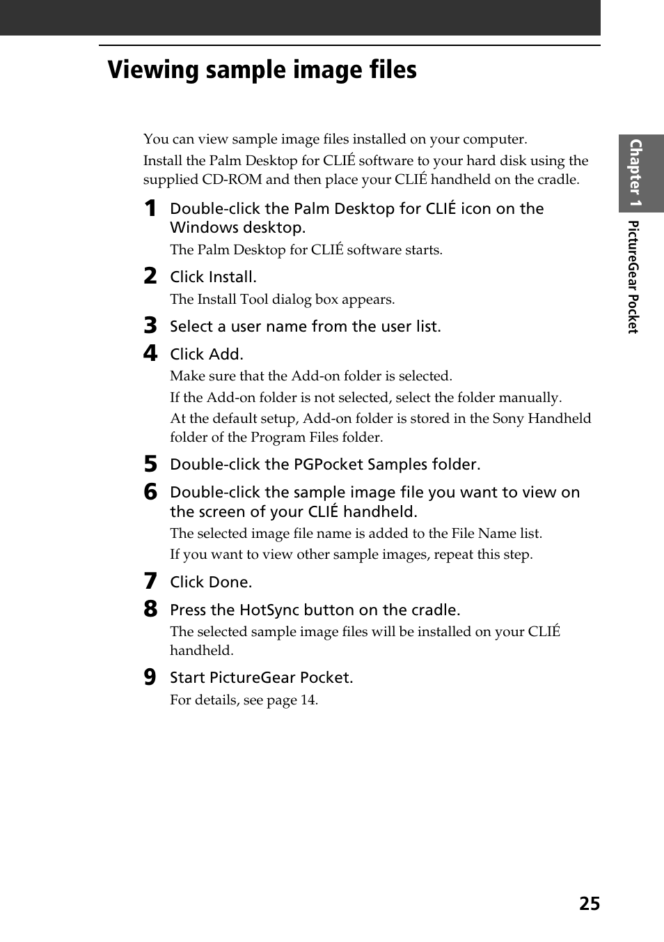 Viewing sample image files | Sony PEG-T615C User Manual | Page 25 / 104