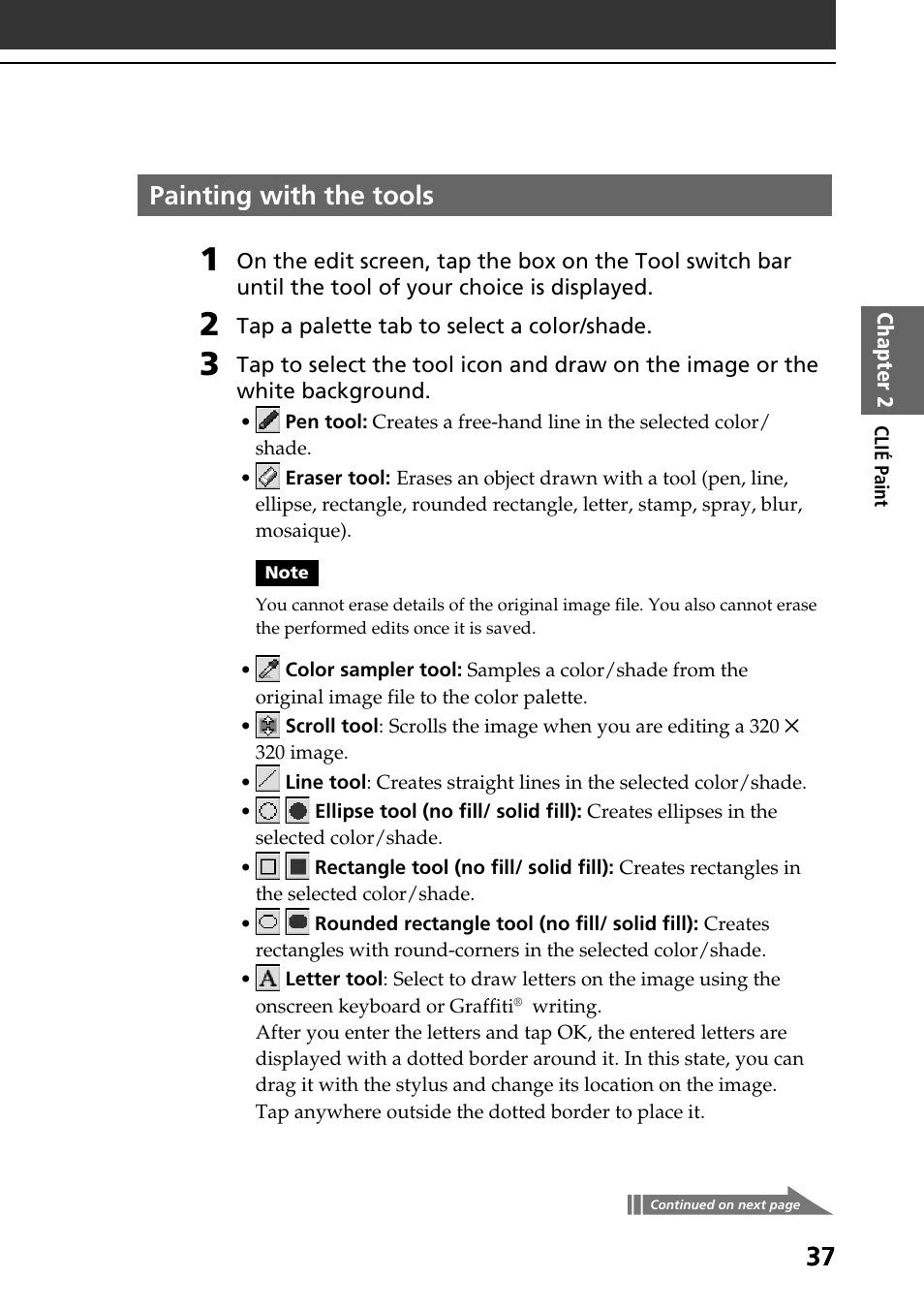 Painting with the tools | Sony PEG-T615C User Manual | Page 37 / 104