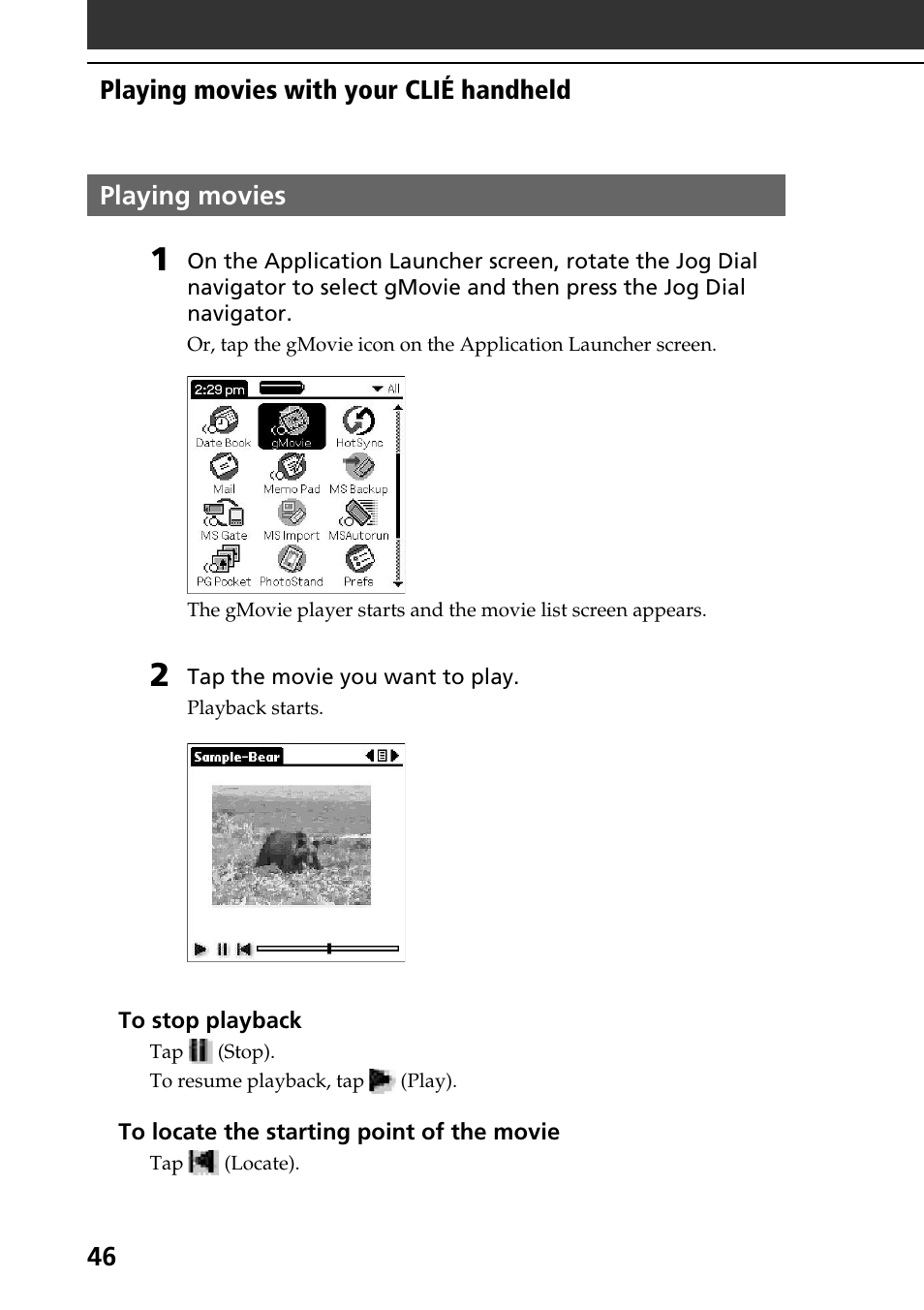 Playing movies | Sony PEG-T615C User Manual | Page 46 / 104