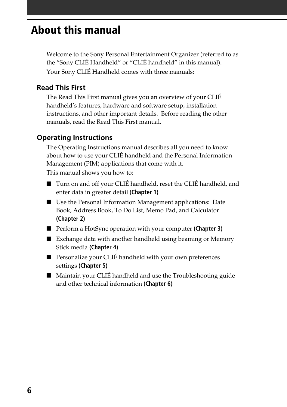 About this manual | Sony PEG-T615C User Manual | Page 6 / 104