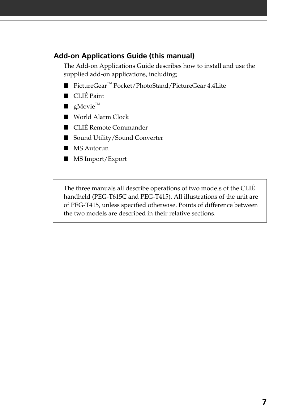 Sony PEG-T615C User Manual | Page 7 / 104