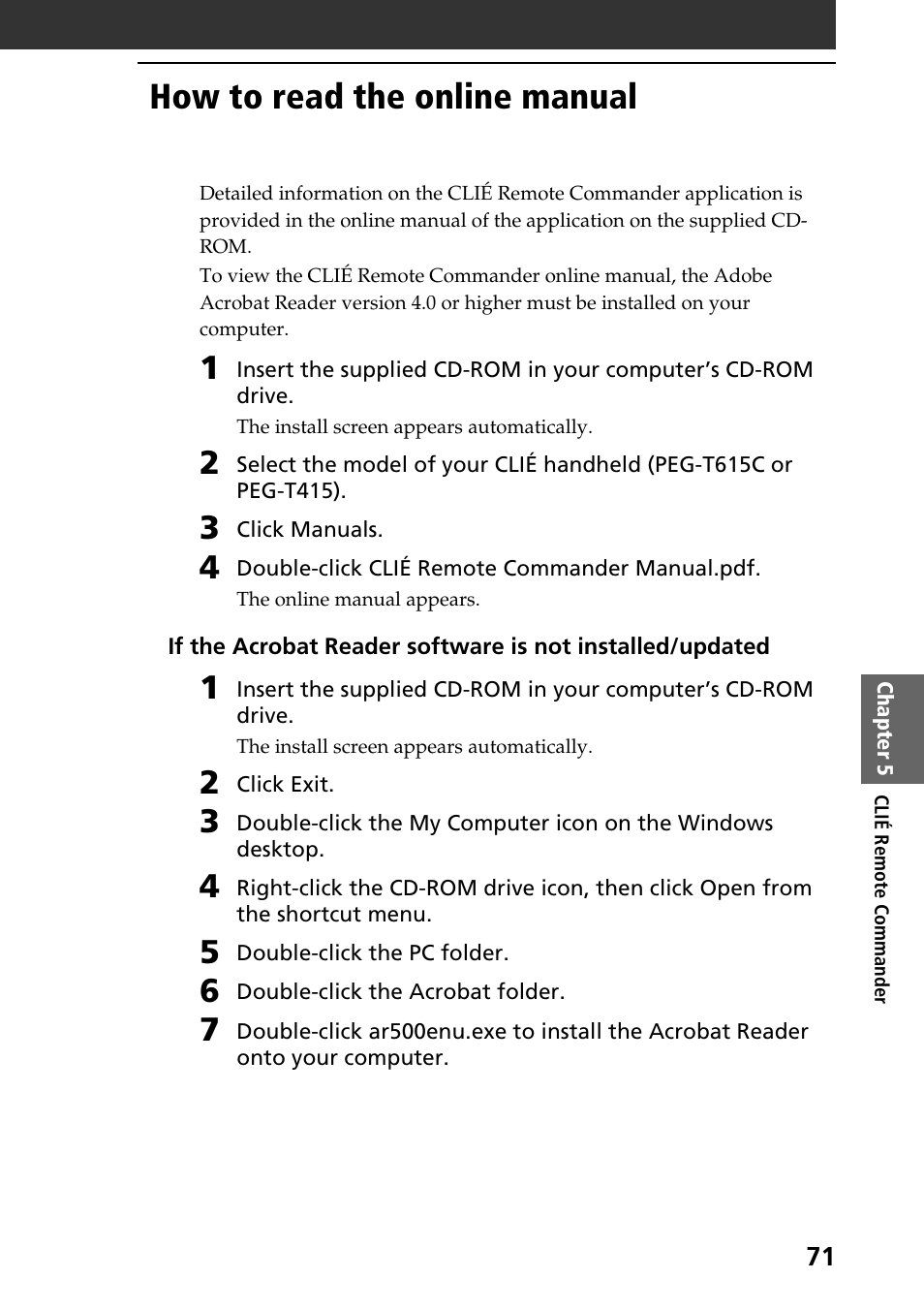 How to read the online manual | Sony PEG-T615C User Manual | Page 71 / 104
