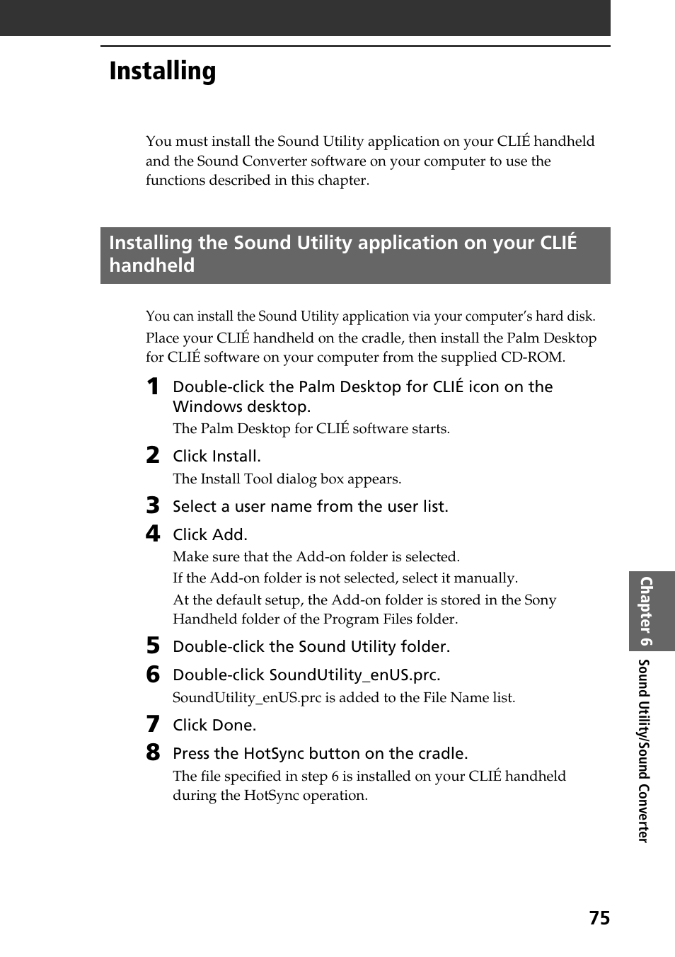 Installing | Sony PEG-T615C User Manual | Page 75 / 104