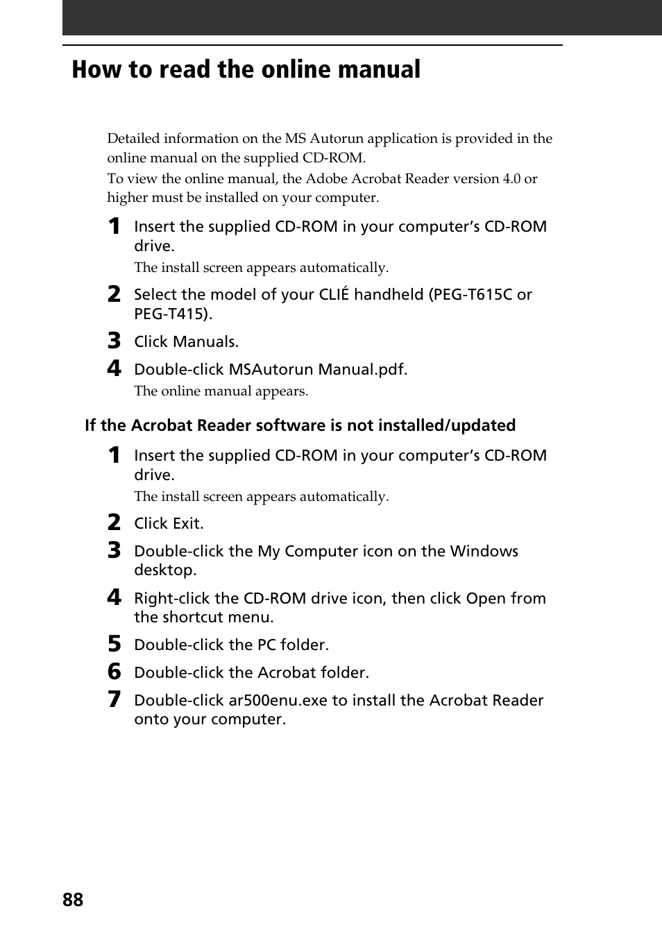 How to read the online manual | Sony PEG-T615C User Manual | Page 88 / 104